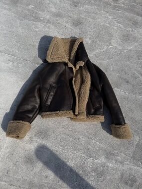 Zara Black Leather Jacket with Tan Shearling Lining